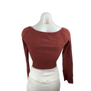 Urban Outfitters Brown Ribbed Knit Long Sleeve Bustier Corset Crop Top Size M thumbnail 4