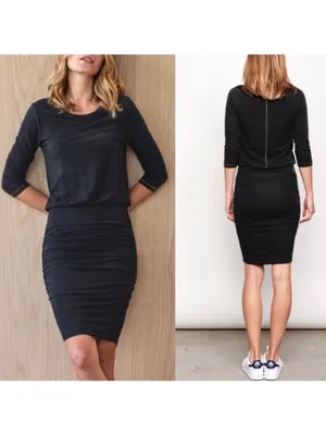 Sundry Ruched Blouson Dress‎ Size XS Black Gold Thread Stretch Knit Mini Capsule thumbnail 12
