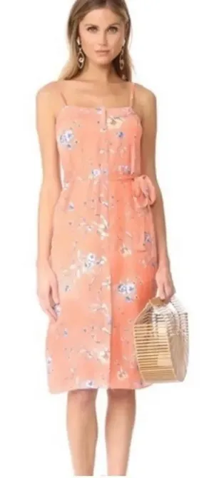Womens Ali & Jay Peach Flower Frolicking Printed Sleeveless Button Dress - Sz M thumbnail 1