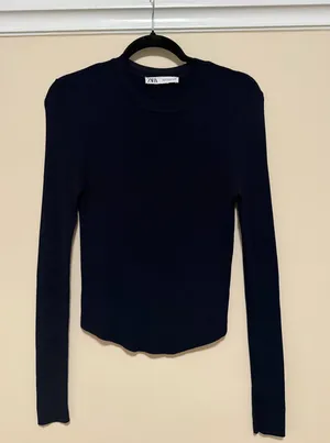 ZARA Navy Long Sleeve Blouse thumbnail 1