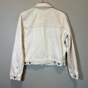 Marine Layer Women's Cream Denim Jean Jacket Embroidered Shoulder White Medium thumbnail 9