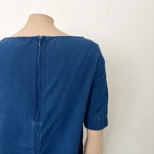 [COS] Blue Chambray Denim Half Sleeve Boat Neck Shift A-Line Mini Dress Size 6 thumbnail 10