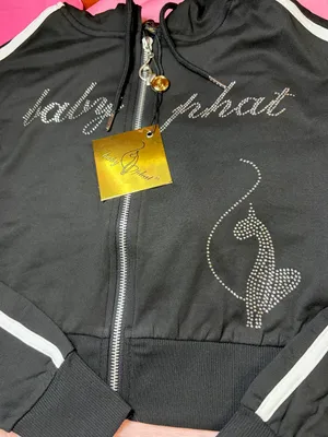 NWT Baby Phat Black Rhinestone Logo Cropped Jacket with White Stripes Size XS thumbnail 3