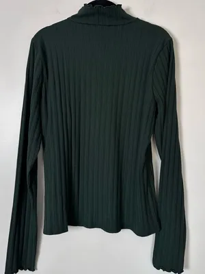 J. CREW Dark Forest Pointelle knit lettuce trim turtleneck top Size S CF645 thumbnail 4