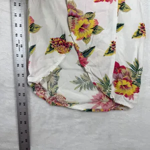 Salty Lemon Floral Wide‎ Leg Tulip Hem Pants White Pink Yellow Large Tropical thumbnail 7
