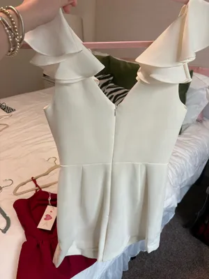 Amanda Uprichard White Romper Women’s Gimlet Ruffled Sleeve V-Neck thumbnail 2