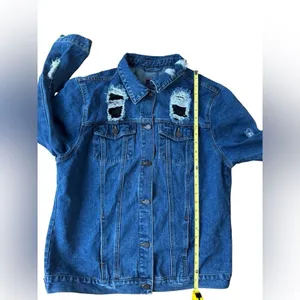 Boom Boom Jeans Distressed Denim Jacket Women’s XL Blue Net Detail thumbnail 7