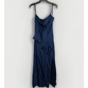 Aqua Formal Women’s Ruffle Maxi Dress Blue Satin Size 8 Bias Cut Homecoming HoCo thumbnail 5