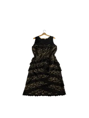 Blu Sage Black Nude Lace Cocktail Dress 16 Tiered Pleated Waist Wedding Guest thumbnail 5