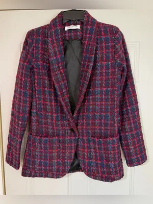Amanda Uprichard Shawl Collar Blazer Tweed Size Small Twee Preppy Plaid Pockets thumbnail 1