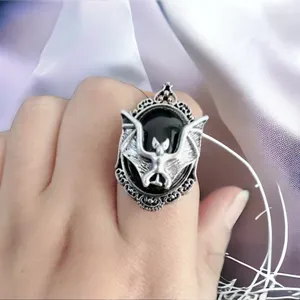 Bat Black Faux Gemstone Open Finger Adjustable Ring‎ Silver Plated Faux Fashion thumbnail 9