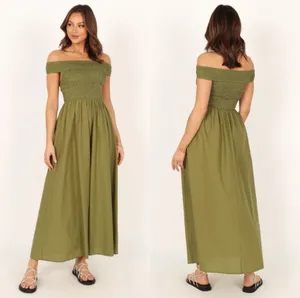 Petal & Pup Tessa Off Shoulder Midi Dress in Green thumbnail 2