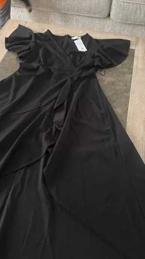 ZZZY Women's Elegant V Neck Ruffle Sleeve Maxi Dress Solid Color Flowy Formal Cocktail Party Wedding Guest Work Dresses thumbnail 6