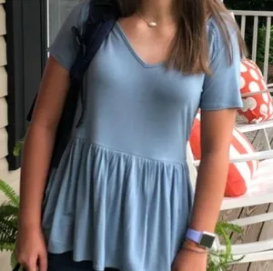 Light Blue V Neck Peplum Top M Size M thumbnail 1