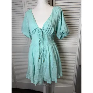 Free People perfect day mini dress Sz M NWT $108 retail Smocked Puff Sleeves thumbnail 10