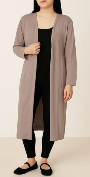 NWT Three Bird Nest Mocha Long Duster Cardigan Size Large 100% Cotton Open Front thumbnail 1