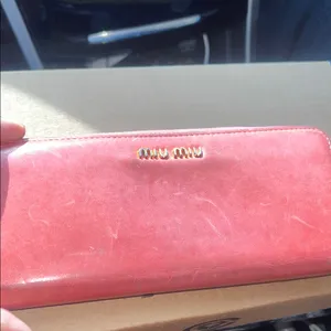 Designer Miu Miu Coral Pink Leather Wallet thumbnail 11