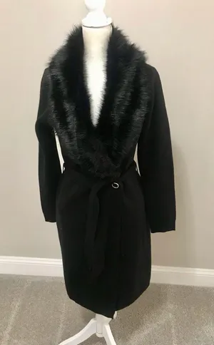NWT Edessa Faux-Fur Trim Wrap sweater Coat thumbnail 1