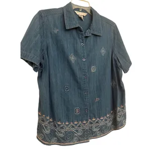 Vintage Embroidered Denim Napa Valley Blues Womens L 100%‎ Cotton Boho Shirt thumbnail 2