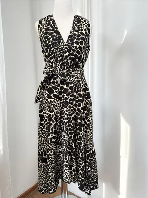 NWT Who What Wear Swirling Leopard Wrap Ruffle High Low Maxi Dress XS thumbnail 4