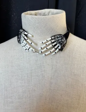 Gothic‎ Skeleton Hands Velvet Choker Black Lace Halloween Macabre Accessory thumbnail 1
