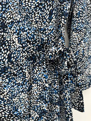 White House Black Market Navy & White Printed 3/4 Sleeve Wrap Midi Dress thumbnail 2