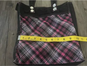 Vintage Pink Plaid Canvas Tote Bag Small Rhinstone Y2K thumbnail 2