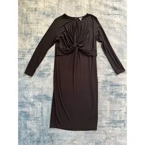 Asos Black Long Sleeve Front Twist Keyhole Opening Dress US Size 14 thumbnail 3