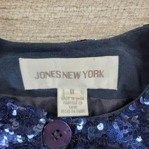 Vintage Jones NY Sequin Jacket Sz 8 Navy Silk Formal Evening Holiday Party NEW thumbnail 10