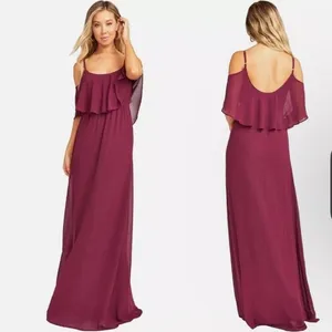 Show Me Your Mumu Flowy Ruffle Maxi Dress‎ in Merlot Chiffon NWT Size XS thumbnail 2