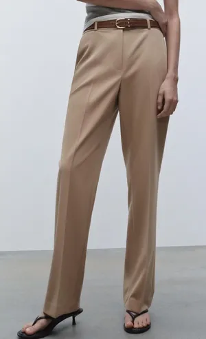 Zara Tan Straight Leg Pants Women’s Medium thumbnail 1