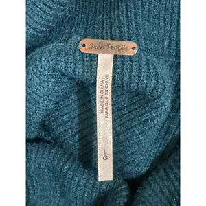 Free People Ottoman Slouchy Tunic Sweater Teal Blue Ribbed Turtleneck Large thumbnail 3