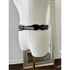 Boho Western Studded Silver Scalloped Western Leather Belt thumbnail 2