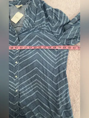 Cato Blue Chevron-Pattern Button Down Blouse thumbnail 4