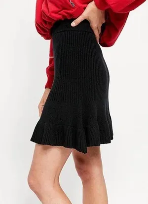 Free people solid gold swingy sweater skirt black thumbnail 1