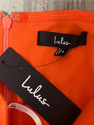 NWT Lulus Ismene Bright Orange Seamed Strapless Maxi Dress Size S thumbnail 3