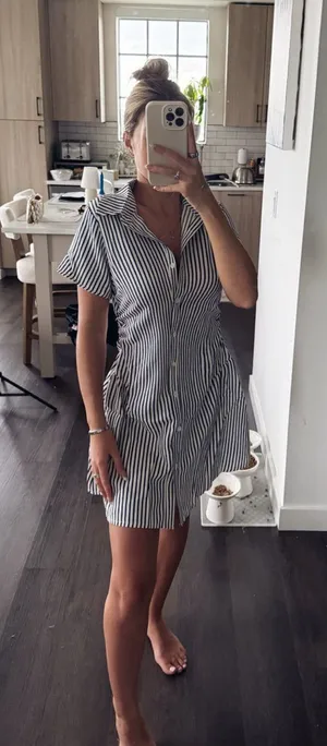SHEIN Navy & White Striped Collared Mini Dress (Size Small) thumbnail 1
