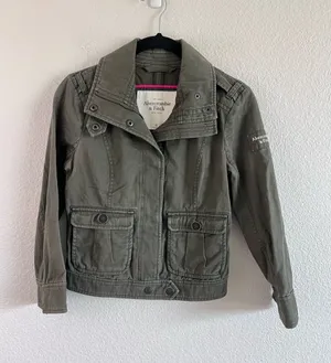 Abercrombie & Fitch Women Y2K Olive‎ Green Utility Jacket Flap Pockets Military thumbnail 1