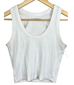 Abercrombie & Fitch Soft AF Essentials White Knit Crop Top Tank Top Women Size M thumbnail 1