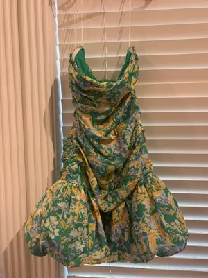 Power To You Mini Dress Green Hello Molly Floral Strapless Ruched S thumbnail 3