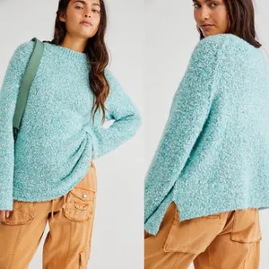 Free People BFF Cocoon Solid Crewneck Sweater Blue Size Large thumbnail 2