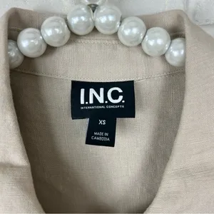 I.N.C. Neutral Linen Blend Boxy Short Sleeve Button Front Top Size XS thumbnail 6