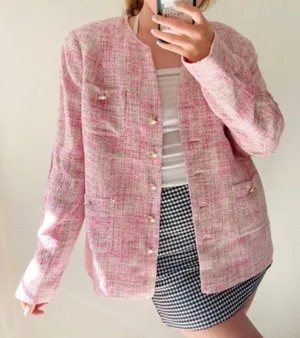 NWOT Light Pink and White Twill Blazer thumbnail 1