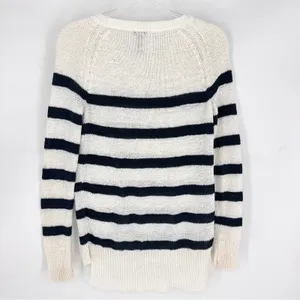 Only Mine Crew Neck Loose Knit Nautical Sweater White with Navy‎ Stripes Medium thumbnail 2