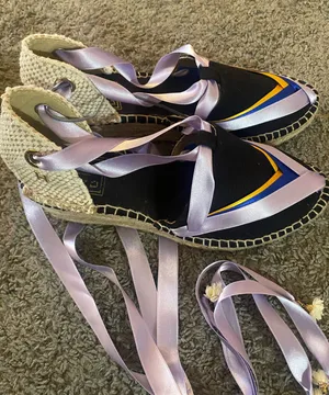 Women’s Size 38-handmade Lavender Ribbon Espadrille with Blue Accent thumbnail 2