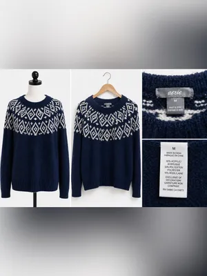 Abercrombie & Fitch Navy and White Fair Isle Crewneck Sweater medium thumbnail 2