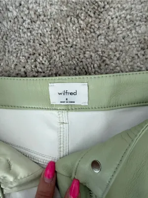 Aritzia Wilfred Melina Straight Leg Sage Green Faux Leather Pants thumbnail 3