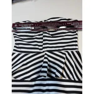 Pitaya Women Strapless Peplum Dress Retro Black & White Stripe size M thumbnail 7