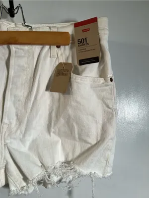 Levi’s Women’s Size 33 501 Original Cutoff Denim Shorts Cream White‎ High Rise thumbnail 5
