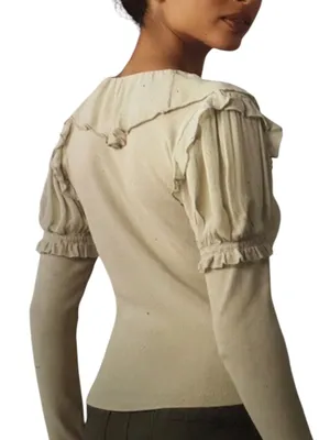 Anthropologie Ruffle V-Neck Puff Sleeve Top Victorian Romantic Feminine thumbnail 6